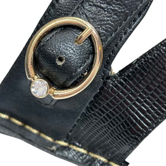 Alegria Black Pebble Leather Reptile Accent Adjust Ankle Strap Gold Buckle Sz 10 - Picture 4 of 14